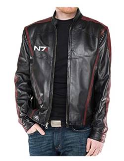 HiFacon N7 Mass Effect 3 Motorradjacke für Herren, Leder, Schwarz, Echtes Leder - N7 Lederjacke, M von HiFacon