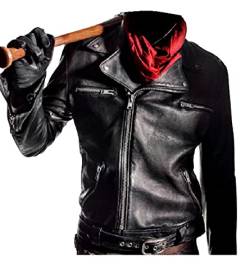 HiFacon Negan Jacke Schwarz Leder Motorradjacke Brando Biker Style Echtleder, Echtes Leder - Negan Jacke, Large von HiFacon