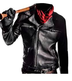 HiFacon Negan Jacke Schwarz Leder Motorradjacke Brando Biker Style Echtleder, Echtes Leder - Negan Jacke, Medium von HiFacon