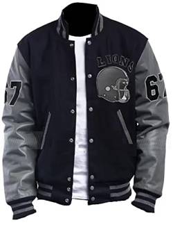 HiFacon Tom Hardy Herren Bomberjacke, Schwarz / Grau, Wolle – Ärmel aus Kunstleder, XXXL von HiFacon