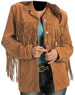 HiFacon Western-Wildlederjacke für Damen, braun, Fransenjacke | Damen Cowgirl Western Fransen Wildleder Lederjacke Braun, Braun – Wildlederjacke, 48 von HiFacon