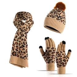 scarf, hat and gloves set classic leopard pattern Winter warm gift set warm wool hat and velvet scarf, touch screen gloves, three in one von HiTauing
