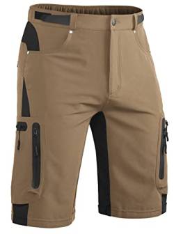 Hiauspor Kurze Hosen Herren, Leichte Wanderhose Atmungsaktiv Schnelltrocknen Cargo Bermuda Shorts Elastische Radlerhose MTB Fahrradhose Outdoorhose Sport Radhose Sommer 6 Taschen (Khaki, 4XL) von Hiauspor