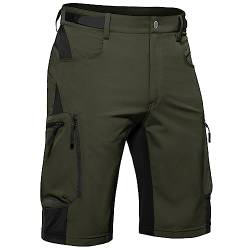 Hiauspor Kurze Hosen Herren, Leichte Wanderhose Atmungsaktiv Schnelltrocknen Cargo Bermuda Shorts Elastische Radlerhose MTB Fahrradhose Outdoorhose Sport Radhose Sommer 6 Taschen (Stylish-Green, S) von Hiauspor