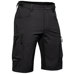 Hiauspor Kurze Hosen Herren, Leichte Wanderhose Atmungsaktiv Schnelltrocknen Cargo Bermuda Shorts Elastische Radlerhose MTB Fahrradhose Outdoorhose Sport Radhose Sommer 6 Taschen (Sylish-Black, S) von Hiauspor