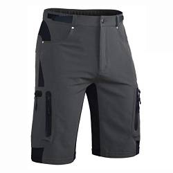 Hiauspor Kurze Hosen Herren, Leichte Wanderhose Atmungsaktiv Schnelltrocknen Cargo Bermuda Shorts Elastische Radlerhose MTB Fahrradhose Outdoorhose Sport Radhose Sommer mit 6 Taschen (Grau, L) von Hiauspor