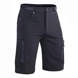 Hiauspor Kurze Hosen Herren, Leichte Wanderhose Atmungsaktiv Schnelltrocknen Cargo Bermuda Shorts Elastische Radlerhose MTB Fahrradhose Outdoorhose Sport Radhose Sommer mit 6 Taschen (Schwarz, M) von Hiauspor