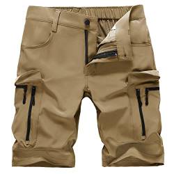 Hiauspor Kurze Hosen Herren Sommer Leichte Cargo Shorts mit 7 Taschen Bermuda Wanderhose Cargohose Herren kurz MTB Hose Radhose Chino Sport Stretch Fahrrad Radlerhose Arbeitshosen(Khaki,L) von Hiauspor