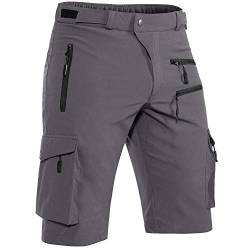 Hiauspor Shorts Herren, Sommer Leichte Schnelltrocknend mit 5 Taschen Cargo Bermuda Wanderhose Sport Chino Trekking Outdoor MTB Hose Männer Kurz Atmungsaktiv Stretch (Grau, L) von Hiauspor