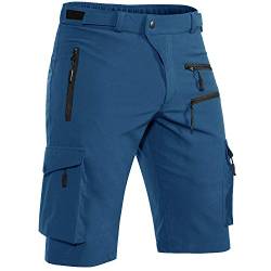 Hiauspor Shorts Herren, Sommer Leichte Schnelltrocknend mit 5 Taschen Cargo Bermuda Wanderhose Sport Chino Trekking Outdoor MTB Hose Männer Kurz Atmungsaktiv Stretch (Indigo, S) von Hiauspor