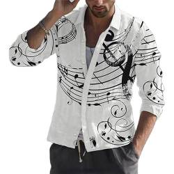 Herren Musik Noten 3D gedruckt Hemden Langarm Button Down Bluse Reverskragen Hemden Sommer Strand Hawaii Hemden von Hibasing