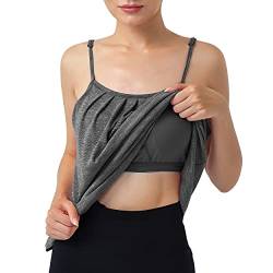 Hibelle Damen BH, Camisole mit verstellbaren Spaghettiträgern, plissierter Vorderseite, fließend, Sommer, lässiges Tanktop, grau dunkel, Mittel von Hibelle