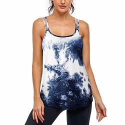 Hibelle Damen Workout Yoga Racerback Tank Tops mit integriertem Büstenhalter, 1.0 Blau Tie-Dye, Groß von Hibelle