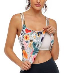 Hibelle Damen Workout Yoga Racerback Tank Tops mit integriertem Büstenhalter, 1.0 Floral Weiß, Mittel von Hibelle