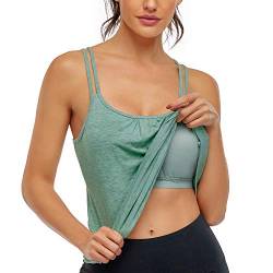 Hibelle Damen Workout Yoga Racerback Tank Tops mit integriertem Büstenhalter, 1.0 Hellgrün, Groß von Hibelle