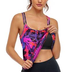 Hibelle Damen Workout Yoga Racerback Tank Tops mit integriertem Büstenhalter, 1.0 Lila Rot Floral, Groß von Hibelle