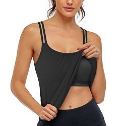 Hibelle Damen Workout Yoga Racerback Tank Tops mit integriertem Büstenhalter, 1.0 schwarz, X-Groß von Hibelle