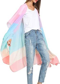 Hibluco Damen Casual Gedruckt Kimono Cover Up Cardigan Sheer Tops Lose Bluse - - X-Groß von Hibluco
