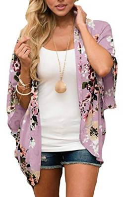 Hibluco Damen Fashion Floral Print Kimono Cardigan Lange Tops Lose Cover Ups - Pink - Small von Hibluco