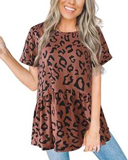 Hibluco Damen Rundkragen Sommer Oberteile Kurzarm Blumen Hemd Tunika Bluse von Hibluco