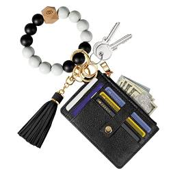 Hicdaw Armband Schlüsselanhänger Geldbörse für Frauen 9 Fächer Kreditkartenhalter Quaste Geldbörse Silikon Schlüsselanhänger mit Geschenkbox, Schwarz, Einheitsgröße von Hicdaw