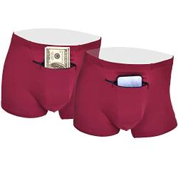 2 Packungen Herren Boxershorts Geheime versteckte Tasche, Taschendiebstahlsicher Reise Geheimtasche Unterwäsche, Pocket Panties. (Burgundy), Burgunder, Medium von HideRacoon