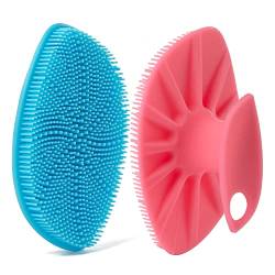 HieerBus Silikon Gesichtsreiniger, Gesichtsreinigungsbürste Silikon Gesichtswaschbürste, sanftes Peeling Pad Massagegerät, für Männer Frauen Reinigung und Peeling (Blau+ Rosa) von HieerBus