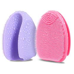 HieerBus Silikon Gesichtsreiniger, Manuelle Peeling Bürste, Handheld Gesichtsreinigungsbürste für Frauen Männer Entfernen Poren Reinigung Massage (pink+lila) von HieerBus