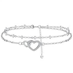 Hifeeled Doppel Herz Armband Damen 925 Sterling Silber Armbänder für Frauen Original Schmuck Geschenk Mutter Ehefrau Tochter Verstellbarer [16+4cm] von Hifeeled