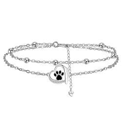 Hifeeled Hund Pfoten Armband Herz Damen 925 Sterling Silber für Frauen Original Schmuck Geschenk Mutter Ehefrau Tochter Verstellbarer [16+4cm] von Hifeeled