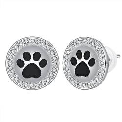 Hifeeled Katzen Hund Pfoten Ohrringe Damen 925 Sterling Silber Tier Pfotenabdruck Ohrstecker Haustier Liebhaber für Frauen Original Schmuck Geschenk Mädchen Mutter Ehefrau Freundin von Hifeeled