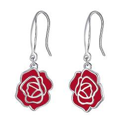 Hifeeled Rosen Ohrringe Silber 925 Damen Rose Blumen Ohrhänger für Frauen Original Schmuck Geschenk Mutter Ehefrau Freundin von Hifeeled