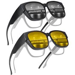 2 Stück Überzieh Sonnenbrille Herren Damen, Fit Over Brille Überbrille für Brillenträger Polarisiert UV400 Überziehbrille von Hifot