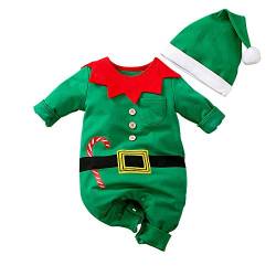 Baby Strampler Weihnachten Weihnachtsoutfit,Strampler Junge Mädchen,Neugeborenes Santa Elfen Schlafstrampler mit Hut Weihnachts Party Kleidung Set von Hifot