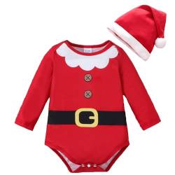 Baby Strampler Weihnachten Weihnachtsoutfit,Strampler Junge Mädchen,Neugeborenes Santa Elfen Schlafstrampler mit Hut Weihnachts Party Kleidung Set von Hifot