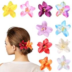 HIFOT 10 Stücke Bunte Haarspangen Damen, Hawaii Blume Haarklammern Mädchen, Haarschmuck Orchideen Haarclips Kinder für Frauen Party Haarstyling Haarnadeln Hochzeit Haarklammer Groß von Hifot