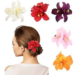 HIFOT 5 Stücke Hawaii Bunte Haarspangen Damen, Blume Haarklammern Mädchen, Doppelte Orchideen Haarclips Kinder Haarschmuck für Frauen Party Haarstyling Haarnadeln Hochzeit von Hifot