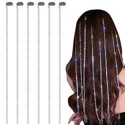 HIFOT 6 Stück Quaste Haarspange Silber Strass Haarketten für Frauen, Glitzersteine Haare Festival Haarschmuck für Frauen Mädchen Pferdeschwanz Glitzer Haare Kette von Hifot