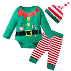 Hifot Baby Strampler Neugeborene Weihnachten Weihnachtsoutfit,Streifen Hose Strampler Junge Mädchen,Mein Erstes Weihnachten Baby Santa Elfen Schlafstrampler von Hifot