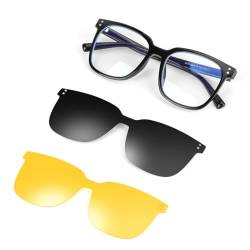 Hifot Blaulichtfilter Brille mit Magnetisch Clip Polarisierte Sonnenbrille, Nachtsichtbrille für Herren Damen, Brillengestelle mit Nachtfahrbrille Sonnenbrille Aufsatz für brillenträger von Hifot