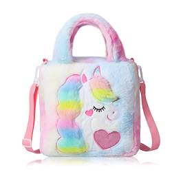 Hifot Einhorn Plüsch Umhängetasche Mädchen, Mode Einhorn Bestickt Kuriertasche Handtaschen mit Verstellbar Schultergurt Kuriertasche für Kinder von Hifot