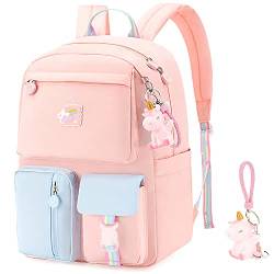 Hifot Einhorn Schulrucksack Mädchen, Kinder Rucksack mit Niedlicher Einhorn Schlüsselanhänger für Mädchen Outdoor Reise Daypacks Schule Rucksäcke von Hifot