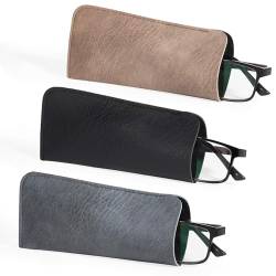 Hifot Leder Brillenetuis 3 Stück, PU-Leder Weich Tragbaren Lesebrillen Tasche, Slip in Soft Brillen Beutel für Herren Damen von Hifot