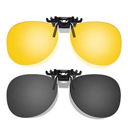 Hifot Sonnenbrille Aufsatz Clip on Sonnenbrille 2 Pack, Flip up Polarisiert Sonnenbrille für verschreibung, randlose Myopie Sonnenbrille für Frauen und Männer von Hifot