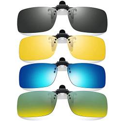 Hifot Sonnenbrille Aufsatz Clip on Sonnenbrille 4 Pack, Flip up Polarisiert Sonnenbrille für verschreibung, randlose Myopie Sonnenbrille für Frauen und Männer von Hifot