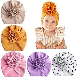 Hifot Turban Baby Stirnband 5 Stücke,Neugeboren Knoten Mütze Stretch Schleife Beanie Hut Haarband Kleinkind Infant Mädchen Junge von Hifot