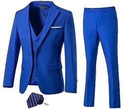 High-End Suits 3 Stück Herren Anzug Set Slim Fit Groomsmen/Prom Anzug für Männer Zwei Knöpfe Business Anzug Jacke Weste Hose und Krawatte, Königsblau, 3XL von High-End Suits