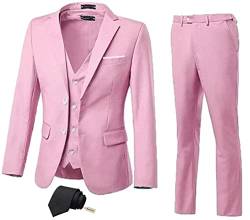 High-End Suits 3-teiliges Herren-Anzug-Set, schmale Passform, Trauzeugen/Abschlussballanzug für Männer, zwei Knöpfe, Business-Freizeitanzug, rose, L von High-End Suits