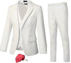 High-End Suits Herrenanzug, 3-teilig, schmale Passform, Zwei Knöpfe, Hochzeitsanzug, Abschlussball, Anzug für Herren, Business-Anzug, Jacke, Weste, Hose und Krawatte, Elfenbein, M von High-End Suits