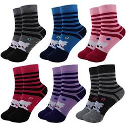 HighClassStyle Mädchen Thermo Socken Warme Kinder Strümpfe Baumwolle Gr. 23-38 Bunt 6 Paar (21-25 (4-6), N15 (Streifen)) von HighClassStyle